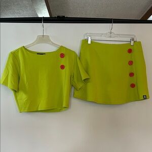Sourpuss Clothing Neon Green/Chartreuse Crop & Skort Set - L, NWT